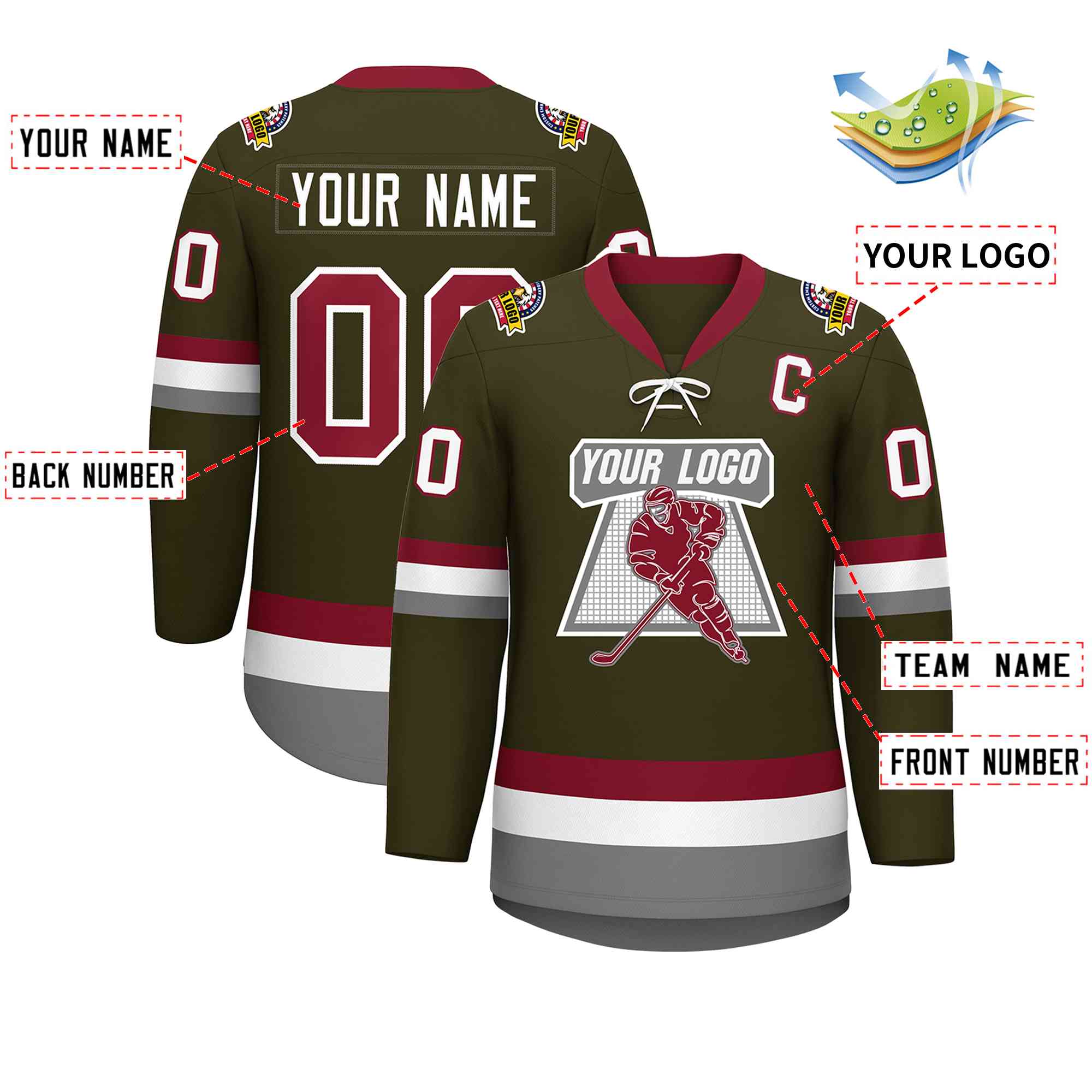 Custom Olive Crimson-White Lace-Up Neck Hockey Jersey