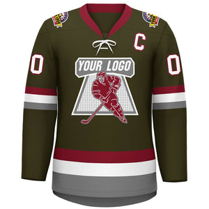 Custom Olive Crimson-White Lace-Up Neck Hockey Jersey