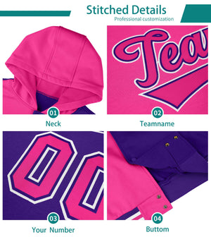 Custom Pink Black-Purple Raglan Sleeves Varsity Full-Snap Letterman Three Stripes Hoodie Jacket