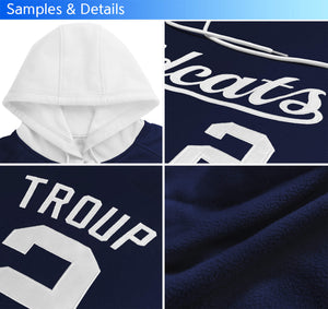 Custom Gray Navy-White Raglan Sleeves Pullover Personalized Team Sweatshirt Hoodie