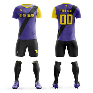 Custom Purple Yellow Casual Printing Sportswear Soccer Sets Jersey