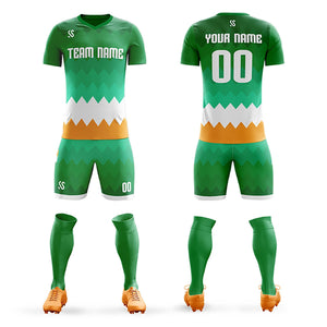 Custom Green White Casual Printing Sportswear Soccer Sets Jersey