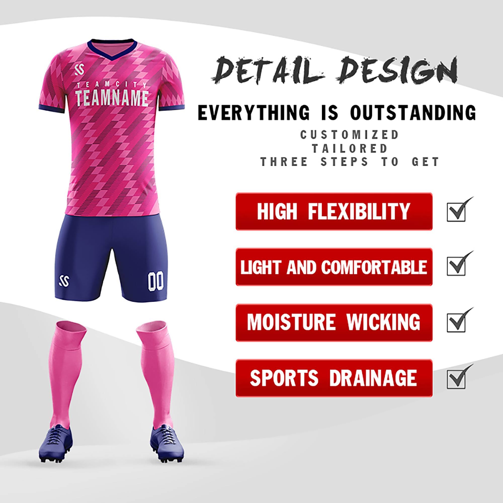 Custom Pink Printing Outdoor Tracksuit Soccer Sets Jersey