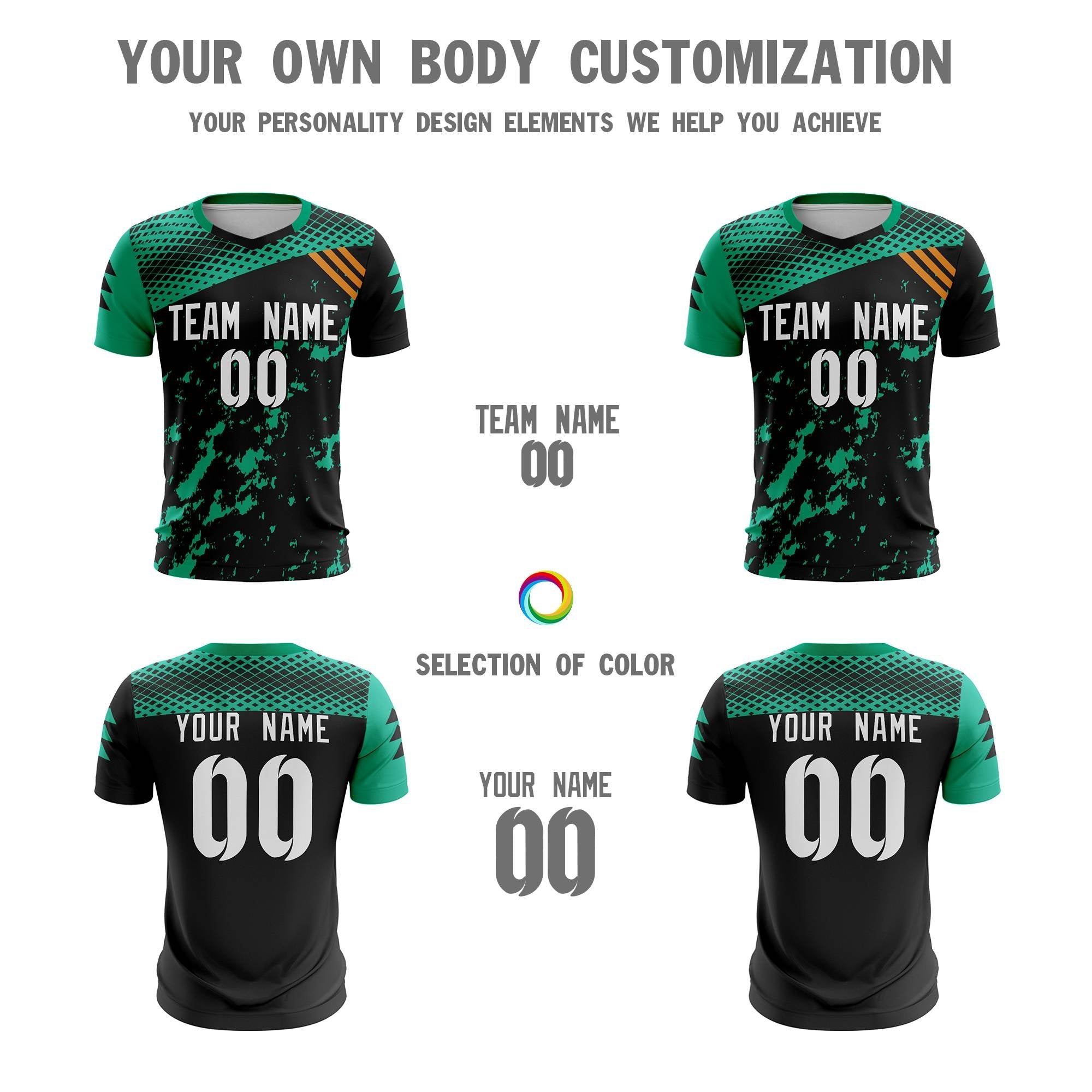 Custom Black White Green Breathable Sport Soccer Tops Jersey