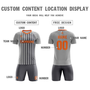 Custom Gray Orange Casual Printing Sportswear Soccer Sets Jersey