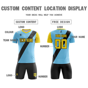 Custom Light Blue Yellow Casual Printing Sportswear Soccer Sets Jersey