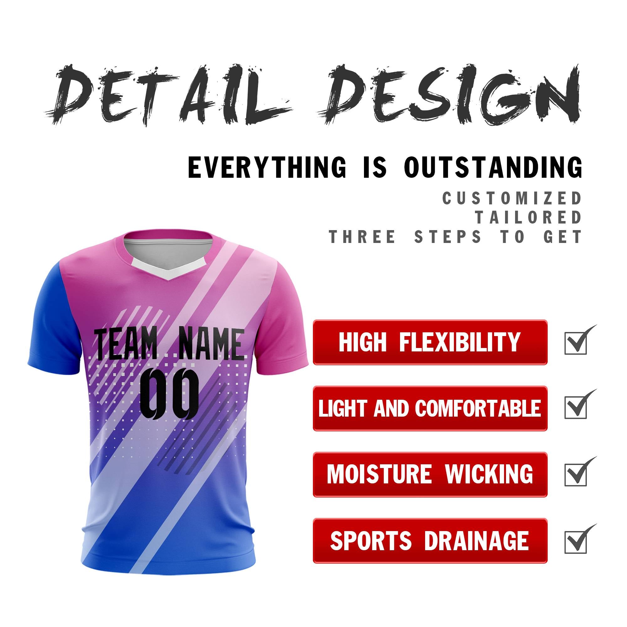 Custom Royal Black Pink Breathable Sport Soccer Tops Jersey