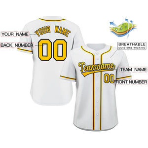 Custom White Gold-Black Classic Style Authentic Baseball Jersey