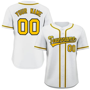 Custom White Gold-Black Classic Style Authentic Baseball Jersey