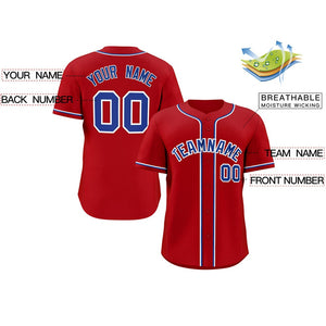 Maillot de baseball authentique de style classique rouge royal-blanc personnalisé