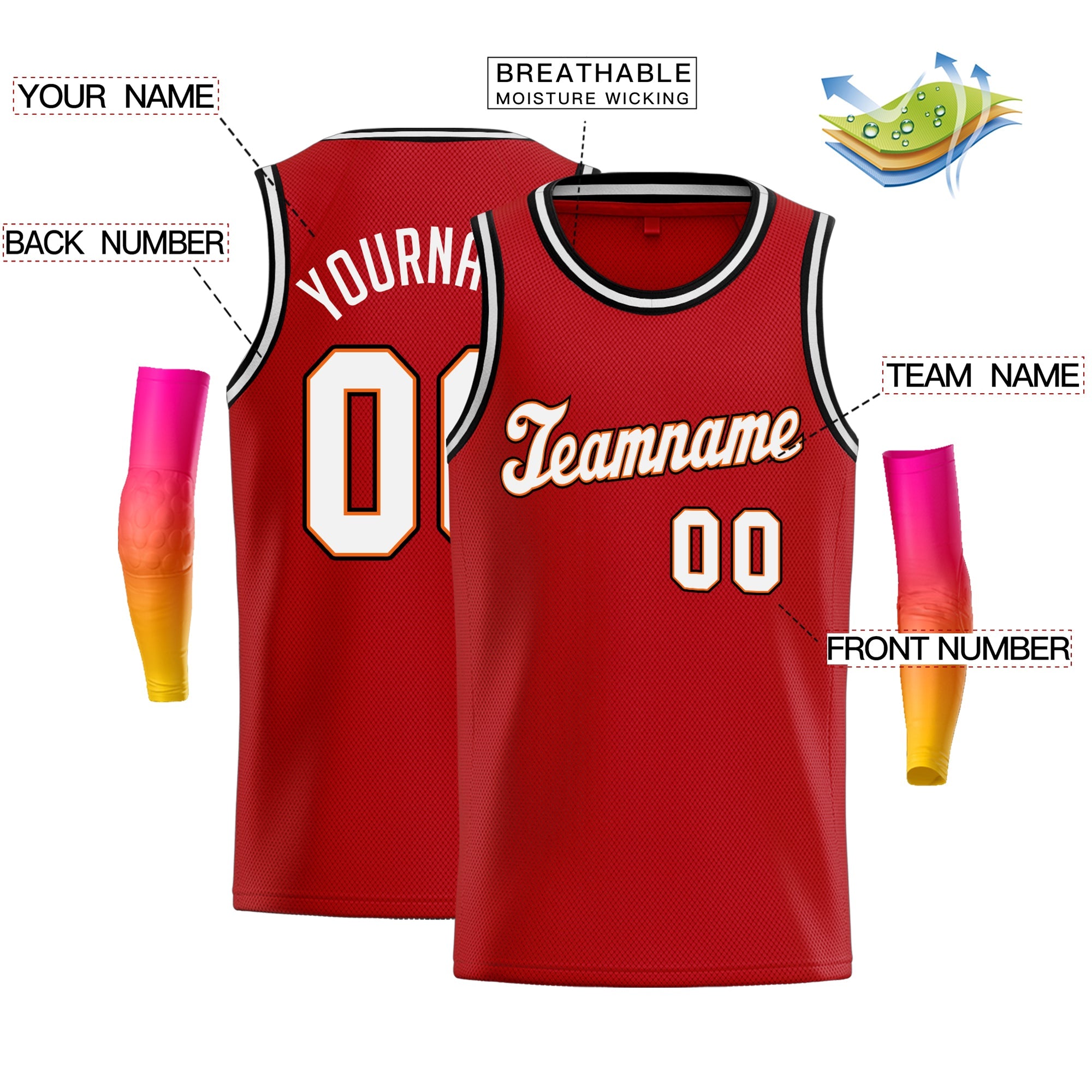 Débardeur classique personnalisé rouge blanc-noir, maillot de basket-ball