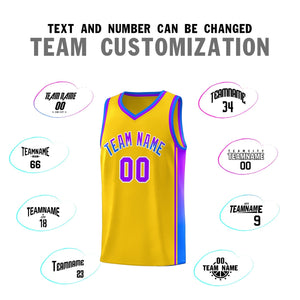 Custom Gold Purple-Light Blue Gradient Fashion Sports Uniform Basketball Jersey