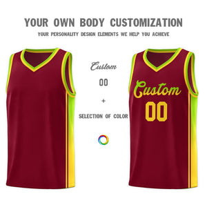 Custom Crimson Neon Green-Gold Gradient Fashion Sports Uniform Basketball Jersey