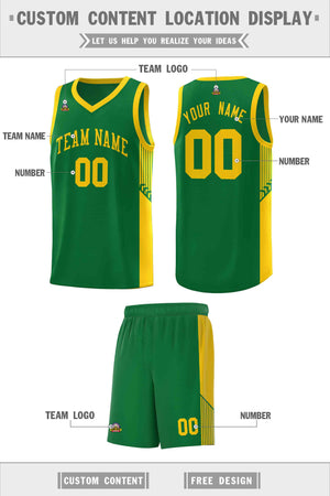 Custom Kelly Green Gold Side Stripe Fashion Sports Uniform Basketball Jersey