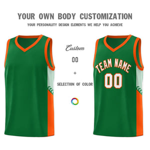 Custom Kelly Green White-Orange Side Stripe Fashion Sports Uniform Basketball Jersey