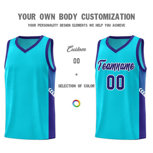 Custom Light Blue Royal-White Side Stripe Fashion Sports Uniform Basketball Jersey