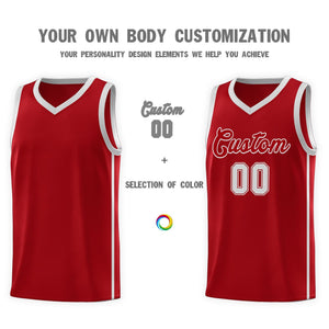 Custom Red Gray Side Two Bars Sports Uniform Basketball Jersey