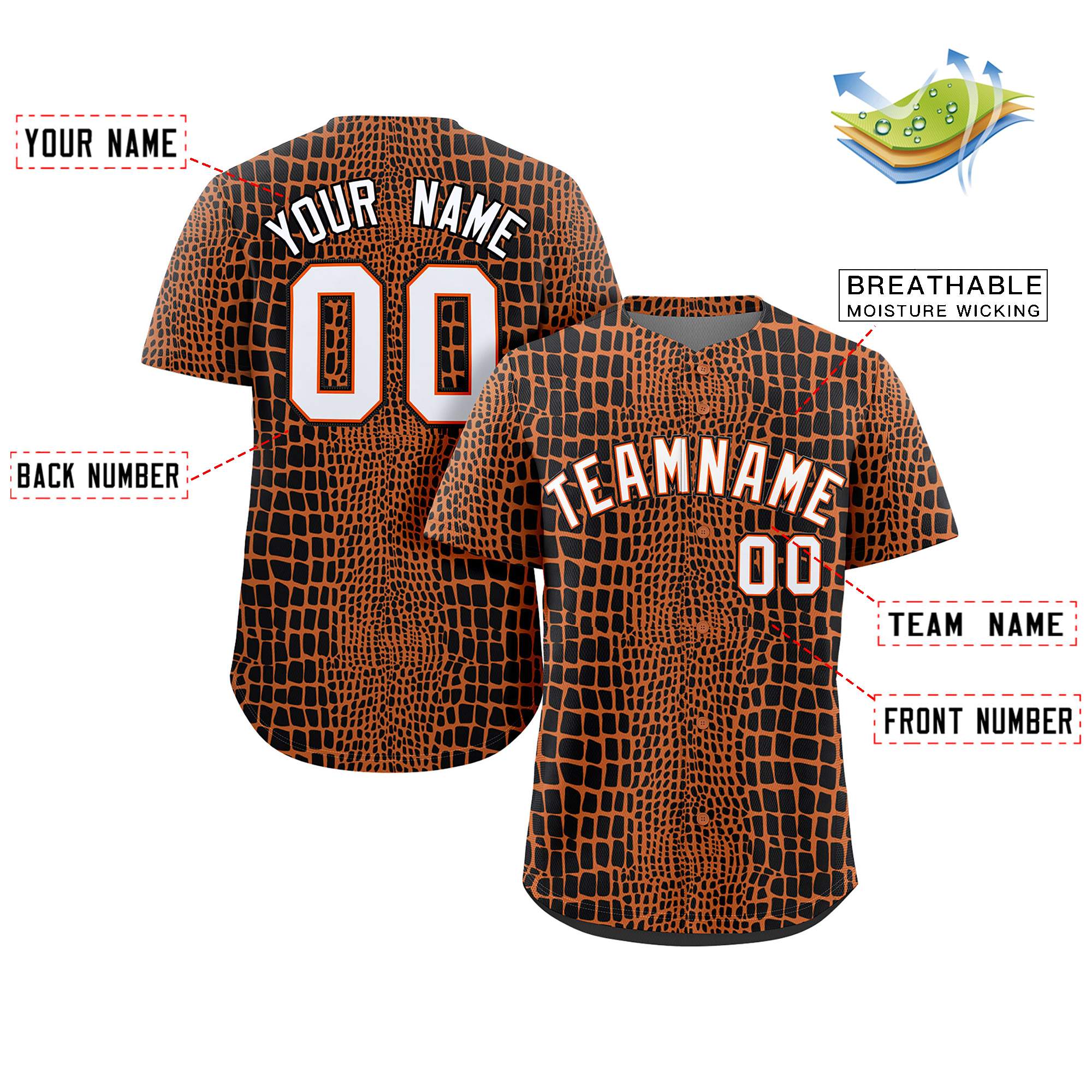 Custom Black-Orange Crocodile Graffiti Pattern Authentic Baseball Jersey