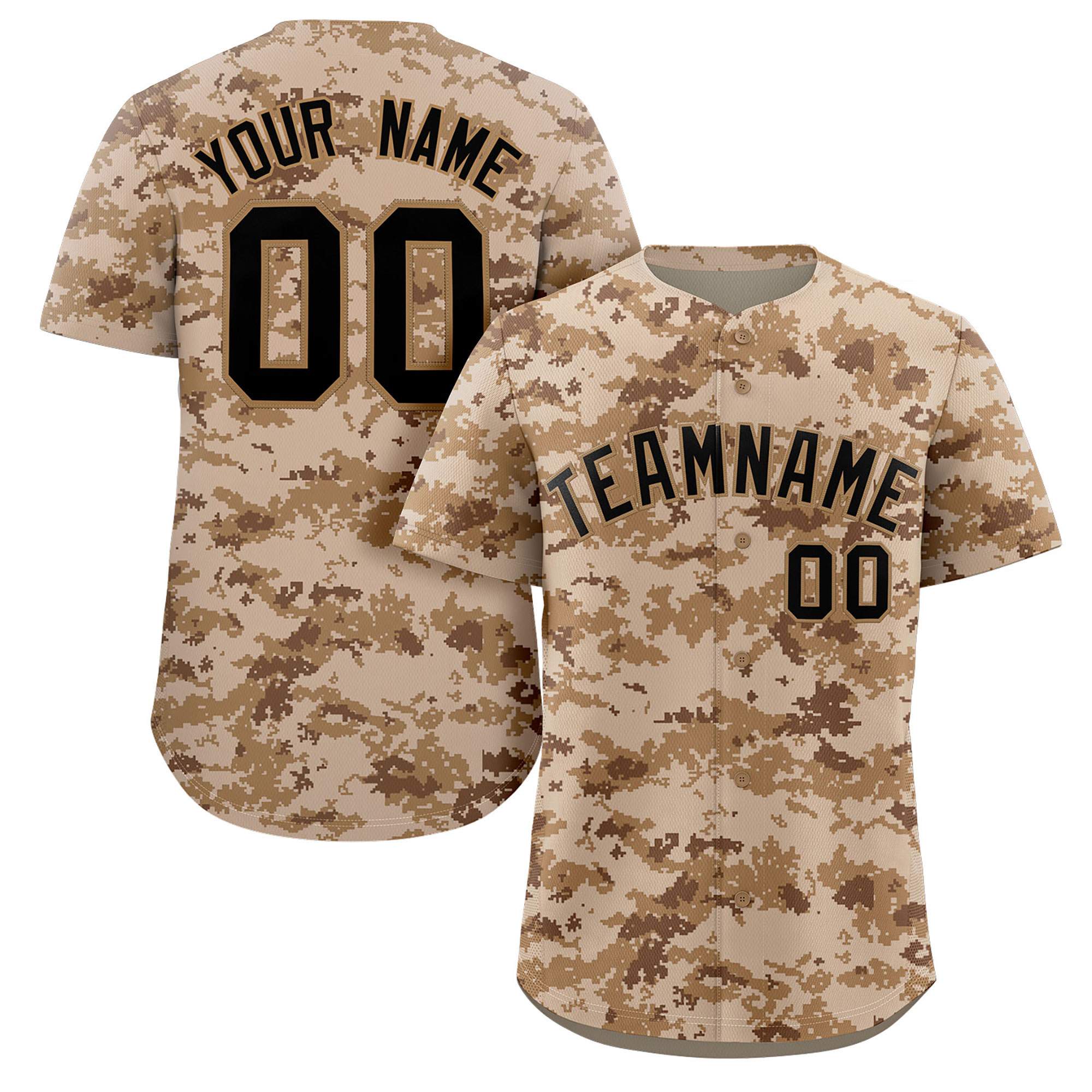 Custom Camo Black Old-Gold Authentic Baseball Jersey