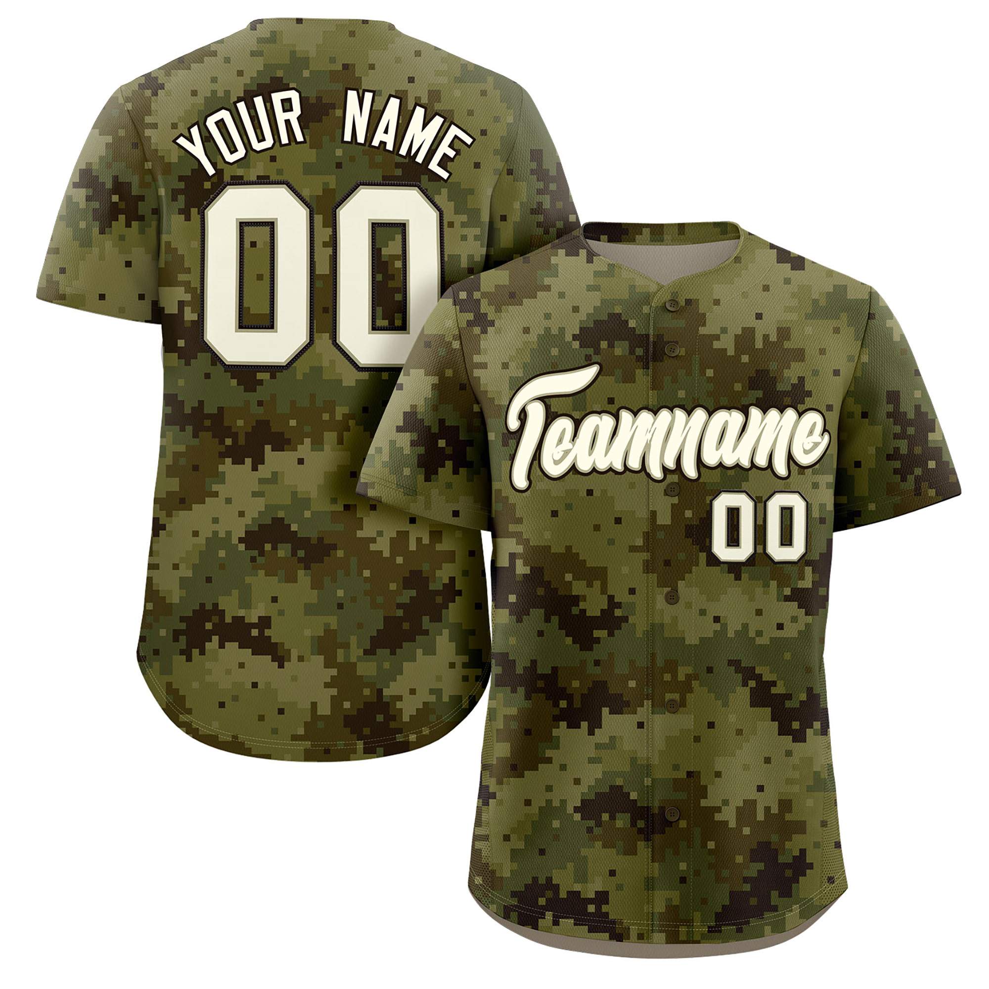 Custom Camo Cream Green-Brown Authentic Baseball Jersey