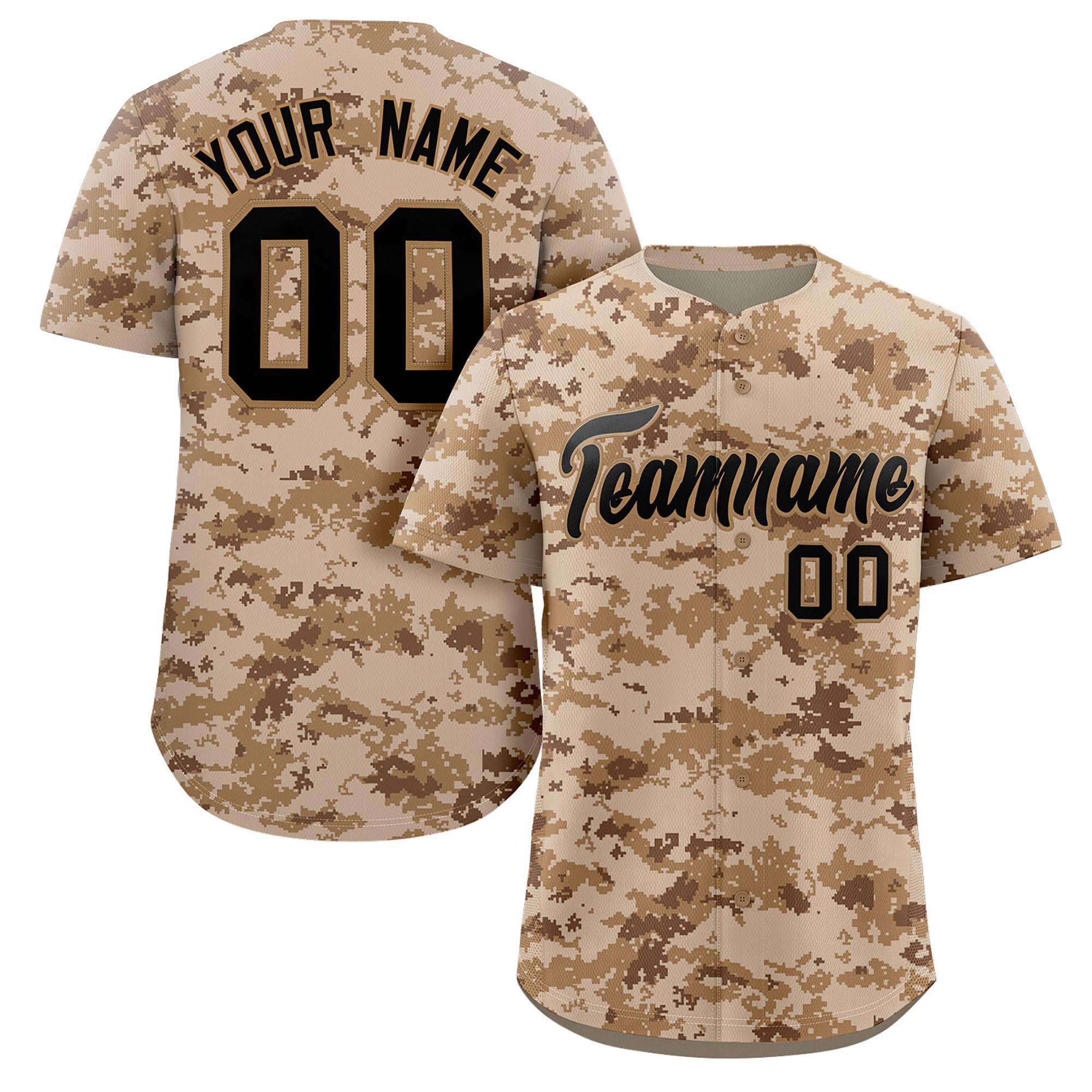 Custom Camo Black Old-Gold Authentic Baseball Jersey