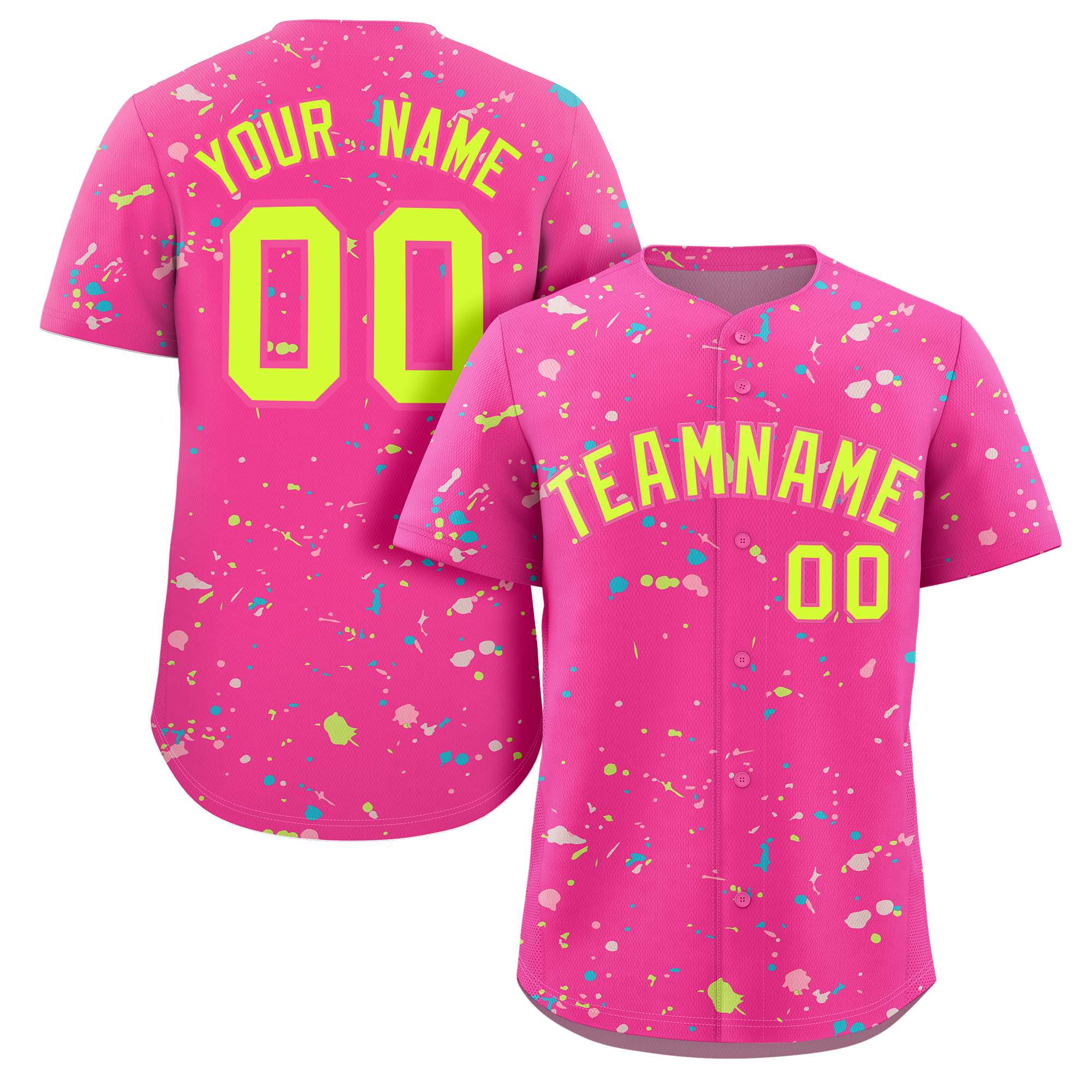 Custom Pink Neon Green Splash Graffiti Pattern Authentic Baseball Jersey