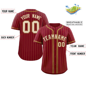 Custom Crimson Old Gold Stripe Fashion Design Full Button Authentic Baseball Jersey