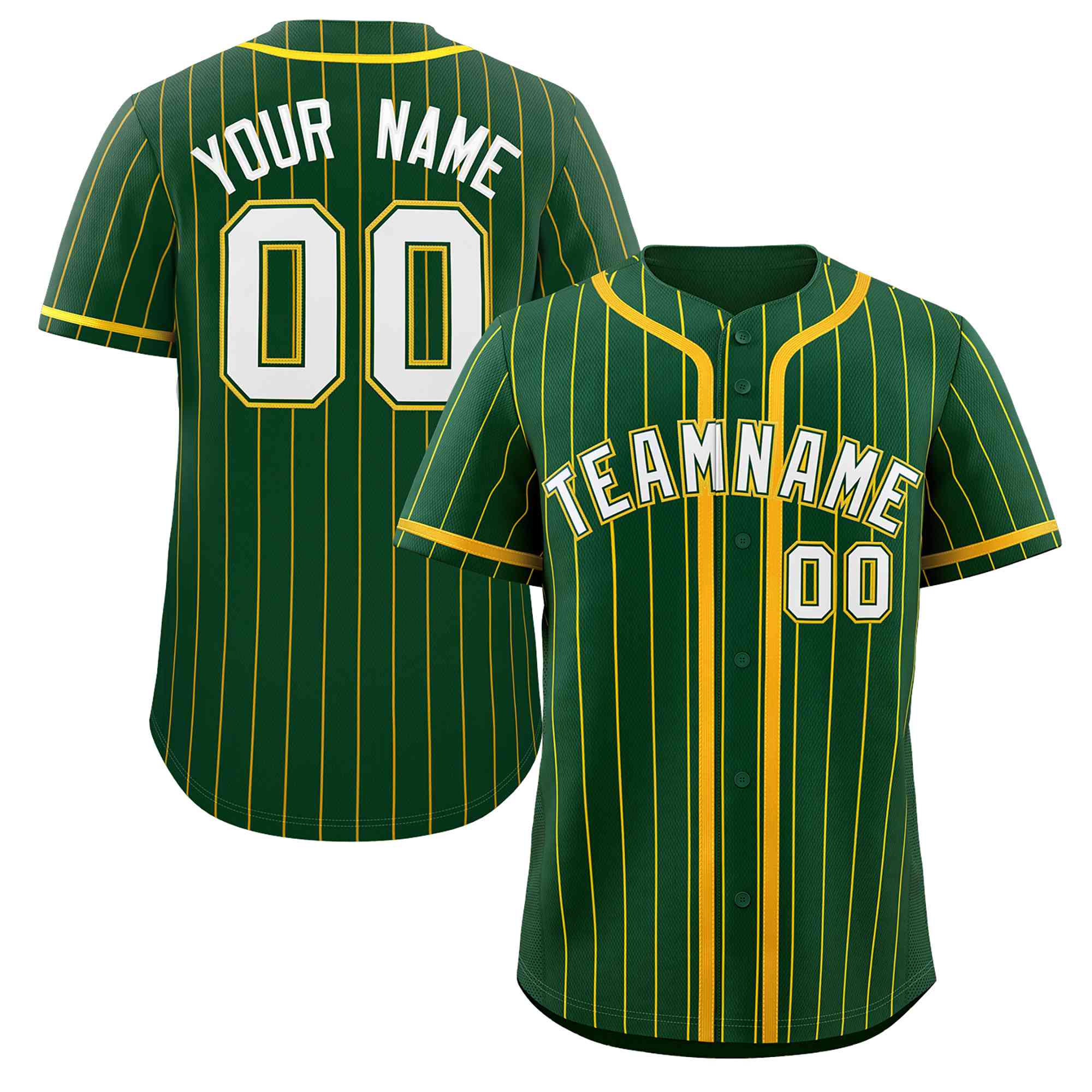 Custom Green Gold Stripe Fashion Design Full Button Authentic Baseball Jersey