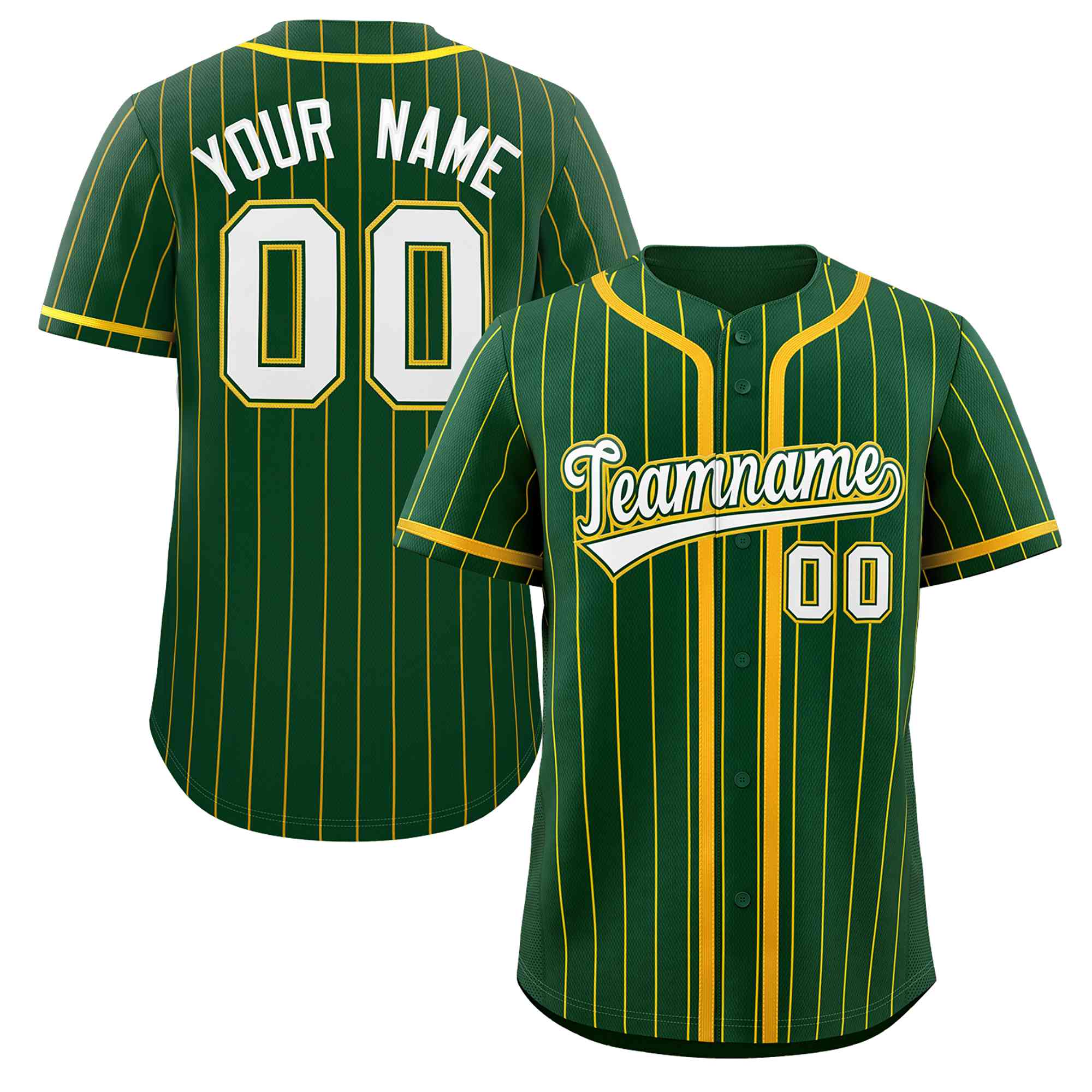 Custom Green Gold Stripe Fashion Design Full Button Authentic Baseball Jersey