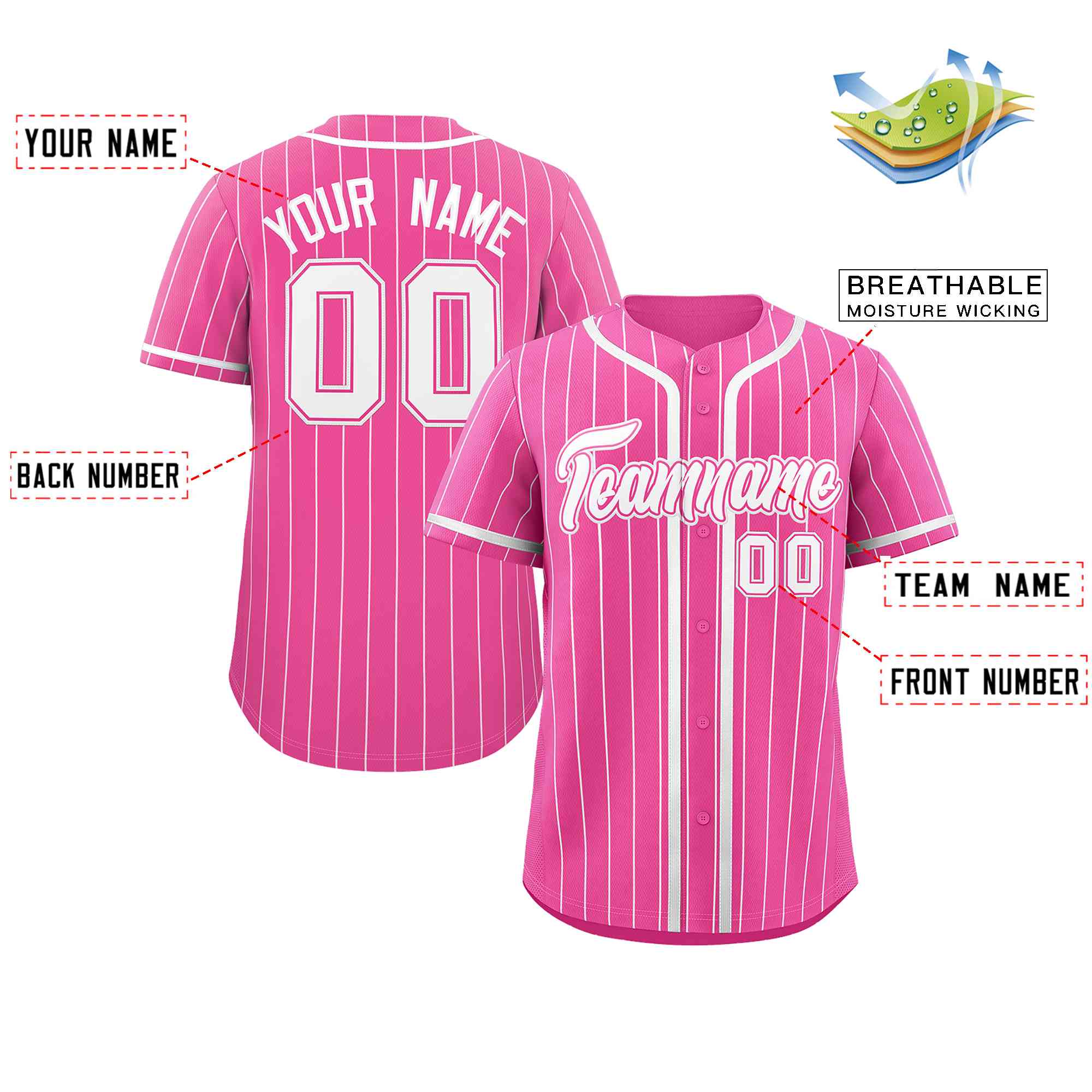 Custom Pink White Stripe Fashion Design Full Button Authentic Baseball Jersey