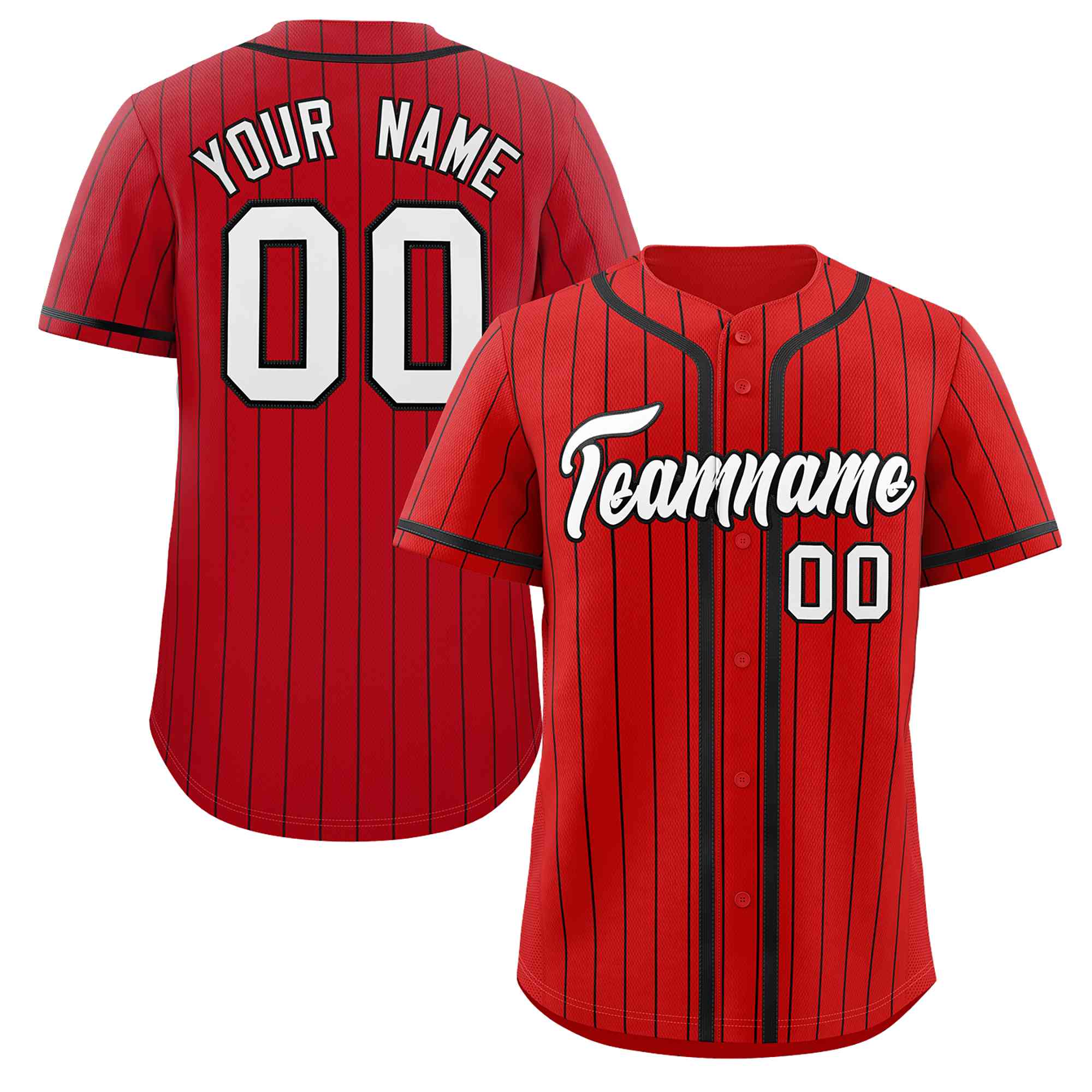 Custom Red Black Stripe Fashion Design Full Button Authentic Baseball Jersey