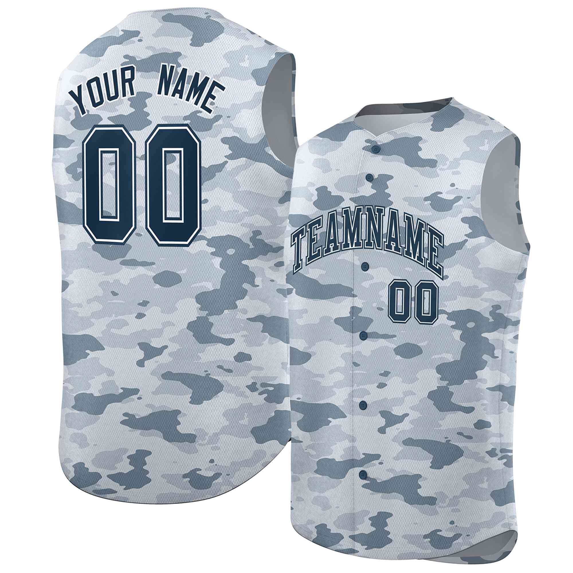 Custom Navy Gray Camo Fashion Authentic Sleeveless Baseball Jersey