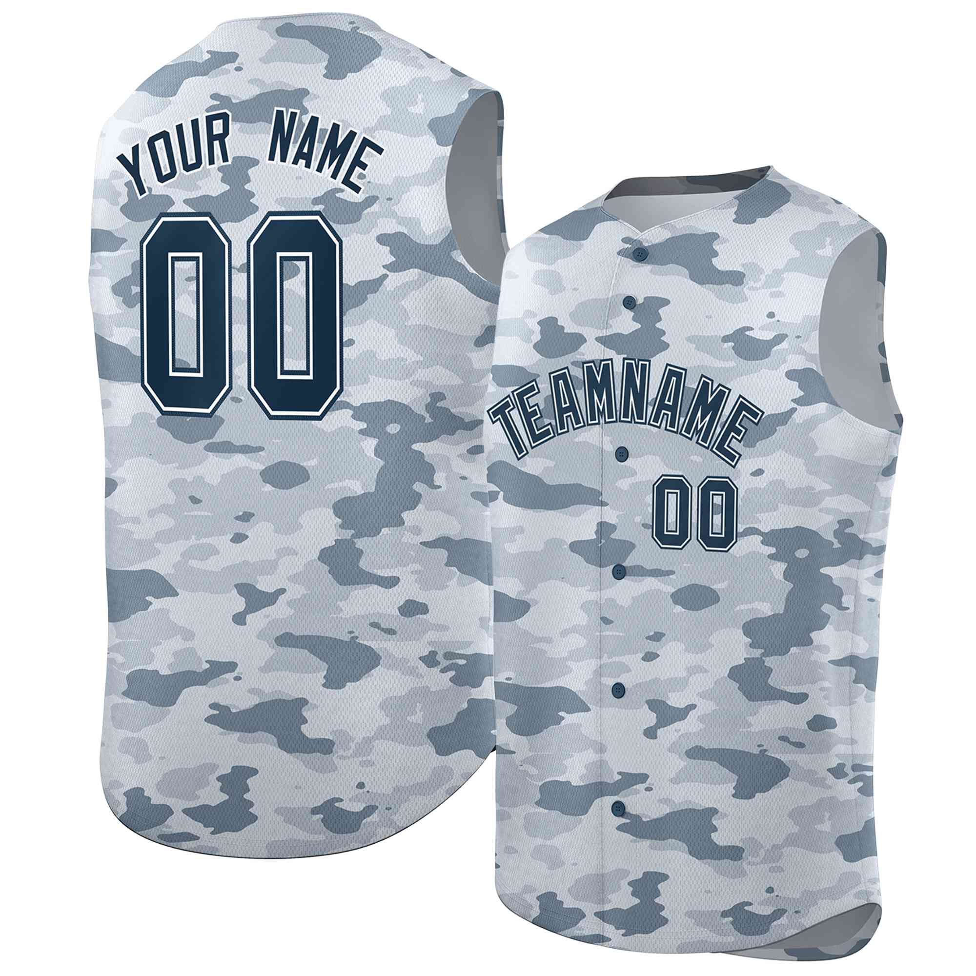 Custom Navy Gray Camo Fashion Authentic Sleeveless Baseball Jersey