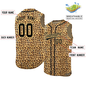 Custom Old Gold Black Leopard Graffiti Pattern Authentic Sleeveless Baseball Jersey