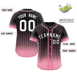 Maillot de baseball personnalisé à rayures dégradées noir, rose et blanc, à la mode, authentique