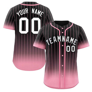 Maillot de baseball personnalisé à rayures dégradées noir, rose et blanc, à la mode, authentique