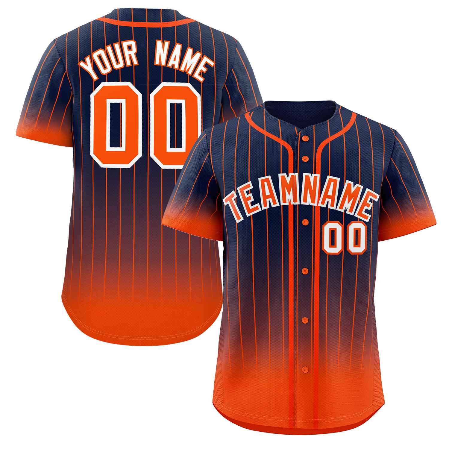 Custom Navy Orange-White Gradient Stripe Fashion Authentic Baseball Jersey