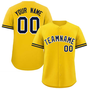 Custom Gold Navy Full Button Design Authentic Baseball Jersey