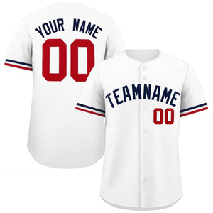 Custom White Navy Full Button Design Authentic Baseball Jersey