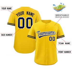 Custom Gold Navy Full Button Design Authentic Baseball Jersey