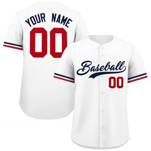 Custom White Navy Full Button Design Authentic Baseball Jersey