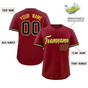 Custom Crimson Gold Full Button Design Authentic Baseball Jersey