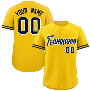 Custom Gold Navy Full Button Design Authentic Baseball Jersey