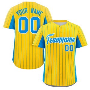 Custom Gold Powder Blue Stripe Fashion Design Full Button Authentic Baseball Jersey