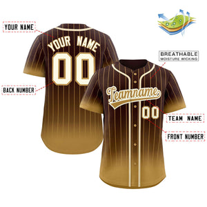 Maillot de baseball personnalisé à rayures dégradées, marron, vieux or-crème, mode authentique