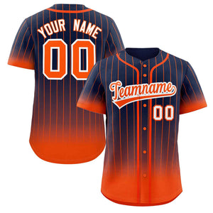 Maillot de baseball authentique à rayures dégradées, personnalisé, bleu marine, Orange-blanc, à la mode