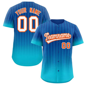 Maillot de Baseball personnalisé à rayures dégradées bleu ciel Royal-Orange, à la mode, authentique