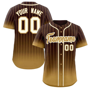 Maillot de baseball personnalisé à rayures dégradées, marron, vieux or-crème, mode authentique