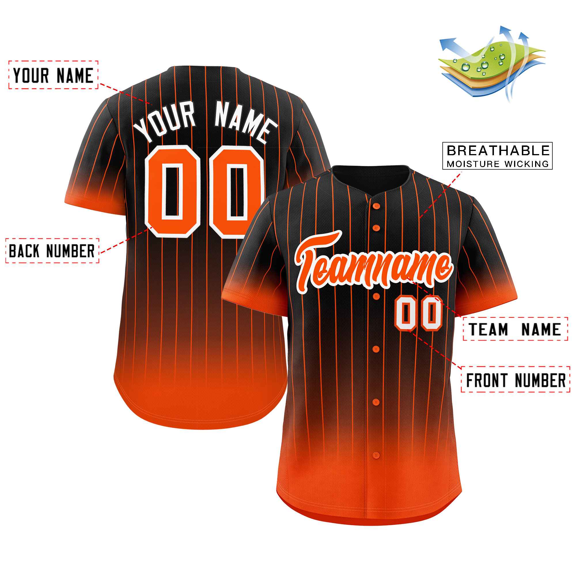 Custom Black Orange-White Gradient Stripe Fashion Authentic Baseball Jersey