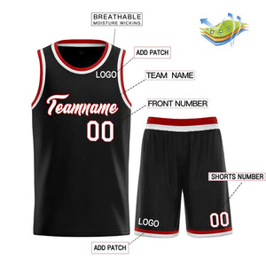 Uniforme de sport personnalisé noir blanc-rouge, ensembles classiques de basket-ball, maillot de basket-ball